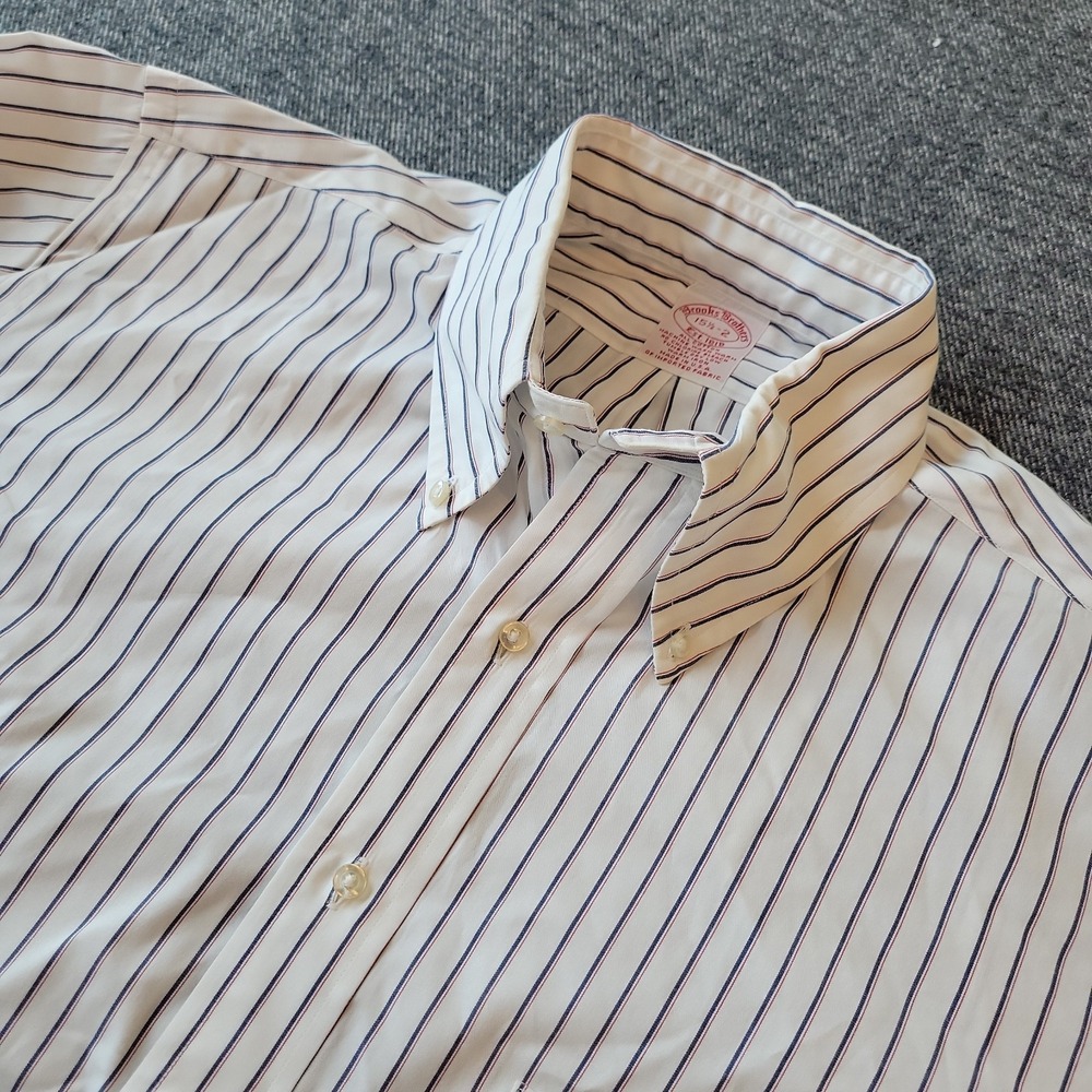 VTG Brooks Brothers Dress Shirt Men's 15.5 2 Blue White Striped Made in USA